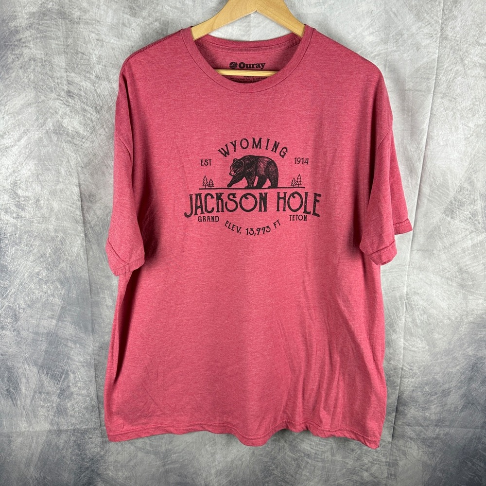 Ouray Jackson Hole Wyoming Grizzly Bear Graphic T-Shirt Mens 2X Red Heather 1976